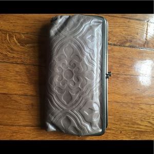 Hobo lauren embossed taupe leather clutch